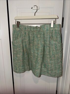 J. Crew Green Tweed Midi Skirt
